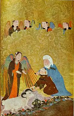 The Angel Hinders the Offering of Isaac. Anthology of Sultan Iskandar, Shiraz 1410.
