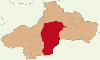 Map showing Tokat District in Tokat Province