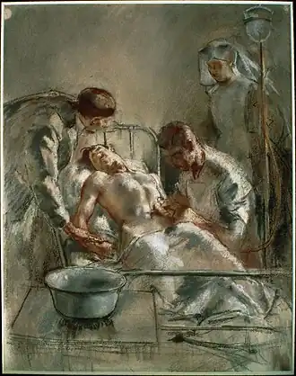 Henry Tonks. Saline Infusion: An incident in the British Red Cross Hospital, Arc-en-Barrois, 1915 (1915)