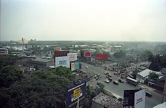 The Topsia crossing or J B S Haldane avenue and Gobinda Chandra Khatik Road crossing of Kolkata, where the Science City is seen in the background. This photograph was taken from the Vishwakarma Building.
