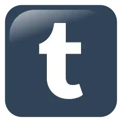 The tumblr logo: a lowercase t on a navy blue background