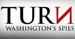 The new title for the series, which shows the words "TURN: Washington's Spies" (with a backwards "n") in black text on a white background.