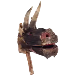 Turoń's head. Made with real fur, hedgehog skin and bovine horns.