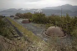 Row of four rotating turrets on the fort's roof