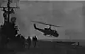UH-1E takes off from USS Iwo Jima in c1968.