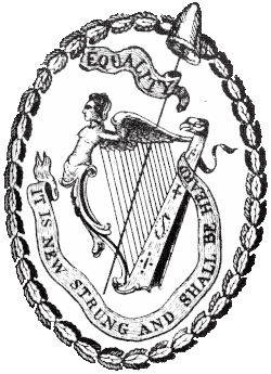 United Irish Symbol with the text "Equality – It is new strung and shall be heard"