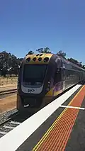 VLocity train leaving Goornong, December 2021