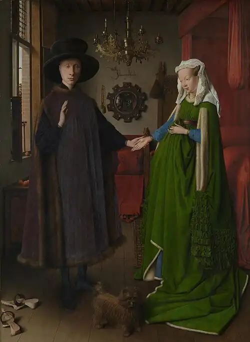 Arnolfini Portrait; by Jan van Eyck; 1434; oil on panel; 82.2 x 60 cm; National Gallery (London)[152]