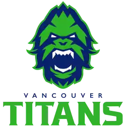 The logo for the Vancouver Titans features a Sasquatch with a 'V' in the nose and a mountain range on the top of its head.