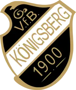 A German shield in black with a white diagonal stripe. It is edged in gold and has the name of the club and the year 1900 written on it.