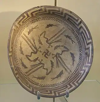 Fine ceramic from the Samarra period (c. 6200–5700 BC) depicting stylized fish, Pergamon Museum, Berlin.