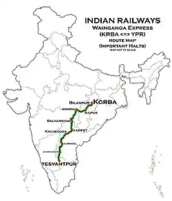 Wainganga Express (Korba–Yesvantpur) route map