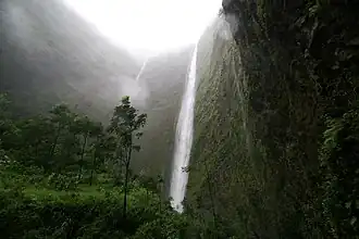 Hiʻilawe Waterfall at the back of Waipiʻo Valley.