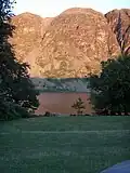 Wastwater and Whin Rigg illuminated by the setting sun