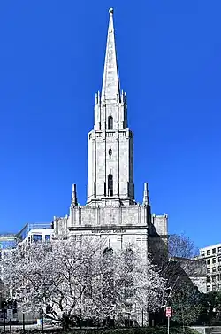 Stone church building with tower