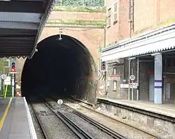 Photograph showing the south portal of Wells Tunnel.