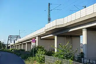 Elevated railway viaduct in the port area