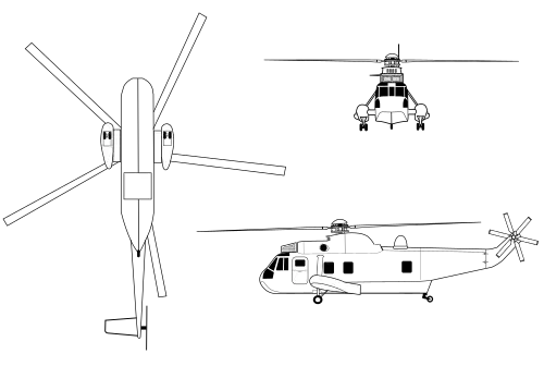 Orthographically projected diagram of the SH-3 Sea King.