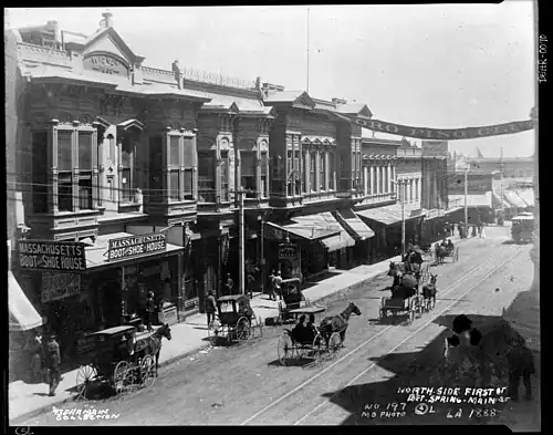 North side of First Street between Spring and Main streets. Widney Block. c.1888