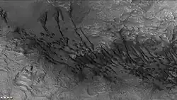 Field of dunes on floor of Bonestell crater, as seen by CTX camera. Note: this is an enlargement of the previous photo.