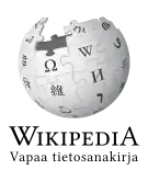 Wikipedia logo displaying the name "Wikipedia" and its slogan: "The Free Encyclopedia" below it, in Finnish