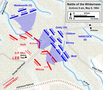 5 a.m., May 6. Hancock attacks Hill on the Plank Road