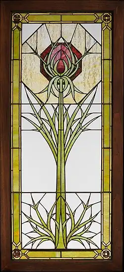 Louis J. Millet's thistle-designed window from the James A. Patton House designed by George Washington Maher, now in the collection of the Metropolitan Museum of Art in New York.