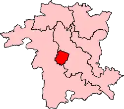 Map showing the location of the Worcester constituency in Worcestershire under the boundaries created by the 2023 boundary review and first used at the 2024 general election.