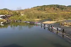 Stepping stones on water.