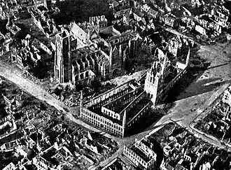 Aerial view during the war. The destruction is not over at this point.