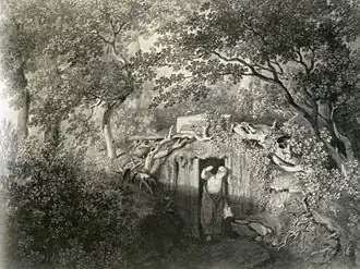 Hermit at the door of his dwelling