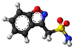 Ball-and-stick model of the zonisamide molecule