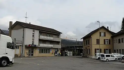 Three-story building with hip roof