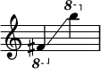 
{
    \override Score.SpacingSpanner.strict-note-spacing = ##t
    \set Score.proportionalNotationDuration = #(ly:make-moment 1/8)
    \override Score.TimeSignature #'stencil = ##f
    \relative c {
        \time 2/4
        \ottava #-1 fis4 \glissando 
        \ottava #1 b'''
    }
}

