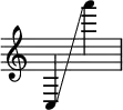 
{
    \override Score.SpacingSpanner.strict-note-spacing = ##t
    \set Score.proportionalNotationDuration = #(ly:make-moment 1/8)
    \override Score.TimeSignature #'stencil = ##f
    \relative c {
        \time 2/4 \clef treble
        c4
        \glissando
        a''''
    }
}
