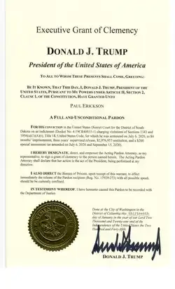 Full and unconditional pardon signed by Donald Trump on 13 January 2021