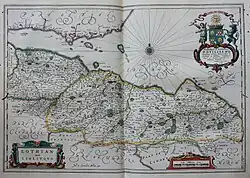 Старая карта Лотиана и Линлитгоу с гербом Уильяма Керра, 1-го графа Лотиана