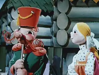 Кадр из мультфильма «Алёнушка и солдат»