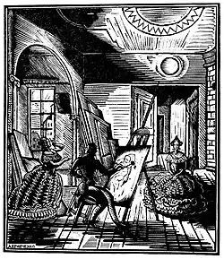 А. И. Кравченко. Иллюстрация к повести Н.В. Гоголя «Портрет». 1928. Ксилография