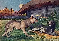 П. П. Гославский. Иллюстрация к басне Л. Н. Толстого «Собака и волк».