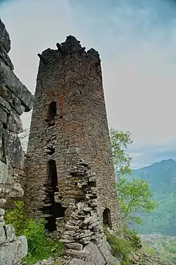 Башня на фоне горного массива, 2024 год.