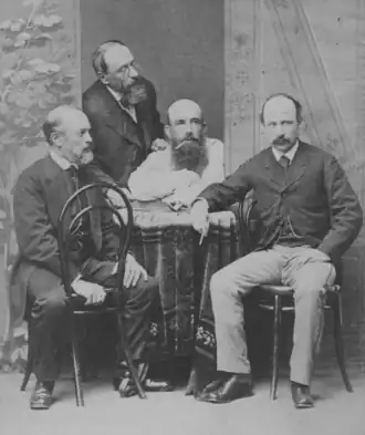 Слева направо: К. И. Званцов, П. И. Званцов, Н. И. Званцов, А. Дизенви. Фотограф Андрей Карелин, 1873