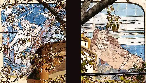 Майолика «Пан и нимфы» на фасаде (фрагменты)