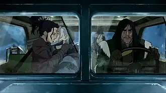 Захир целует свою освобождённую возлюбленную, уезжая с бандой от её тюрьмы