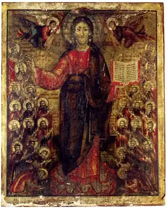 Господь Вседержитель с предстоящими вологодскими святыми. XVIII век. ВГИАХМЗ, Вологда