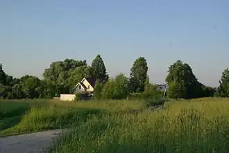 Вид на крайние дома Дворяниново с юга (2020)