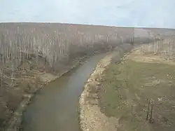 Вид на нижнее течение реки Ай с моста автодороги «Урал» весной 2008 года