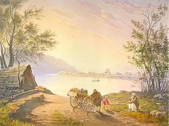 Л. Немировский. Деревня Жиндо на реке Чикой у китайской границы, 1840-50-е годы.