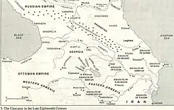 Закавказье в конце XVIII века с обозначением Восточной и Западной Армении