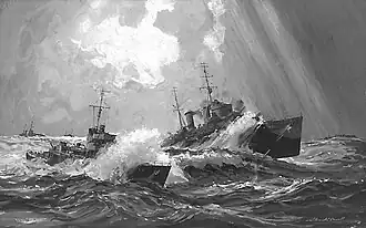 Крейсер «Харибдис» и миноносец «Лимбурн» в 1943 году. Картина У. МакДауэлла